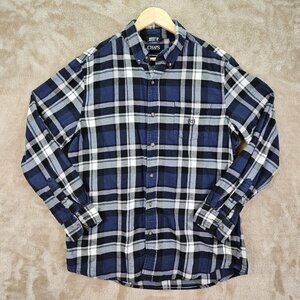 Chaps Performance Cotton Plaid Button-Down Shirt Men's Size L Blue Long Sleeve